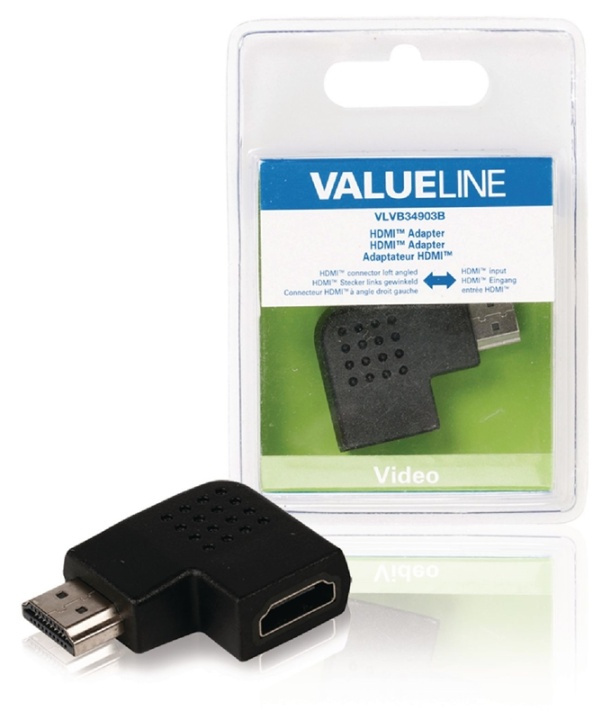Valueline High Speed HDMI med Ethernet Adapter Vinklet Venstre HDMI Kontakt - HDMI Hun Sort i gruppen Elektronikk / Kabler og adaptere / HDMI / Adaptere hos TP E-commerce Nordic AB (38-63869)