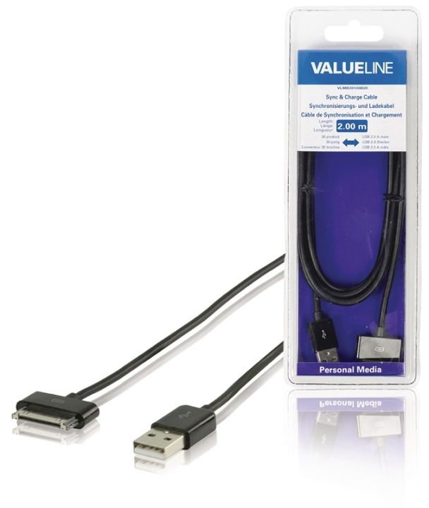 Valueline Sync og Ladekabel Apple Dock 30-Pin - USB A Han 2.00 m Sort i gruppen SMARTTELEFON & NETTBRETT / Ladere og Kabler / Kabler / Kabler 30 pin hos TP E-commerce Nordic AB (38-63930)