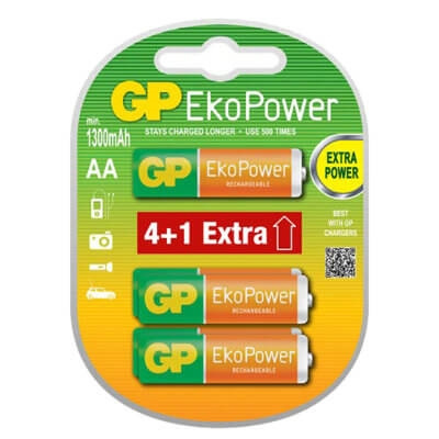 GP Batteri EkoPower AA 1300mAh 4+1 i gruppen Elektronikk / Batterier & Ladere / Oppladbare batterier hos TP E-commerce Nordic AB (38-65927)