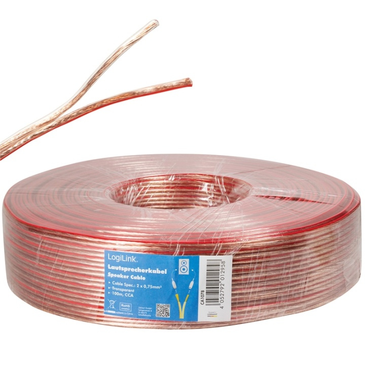 LogiLink Høyttalerkabel 2x0,75 100m Transparent i gruppen Elektronikk / Kabler og adaptere / Høyttalerkabler hos TP E-commerce Nordic AB (38-66568)