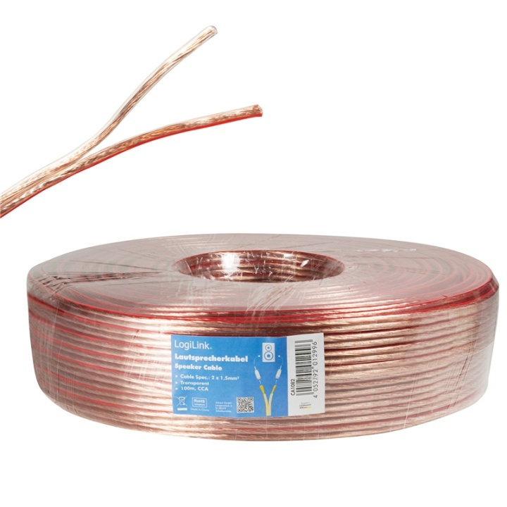 LogiLink Høyttalerkabel 2x1,5 100m Transparent i gruppen Elektronikk / Kabler og adaptere / Høyttalerkabler hos TP E-commerce Nordic AB (38-66569)