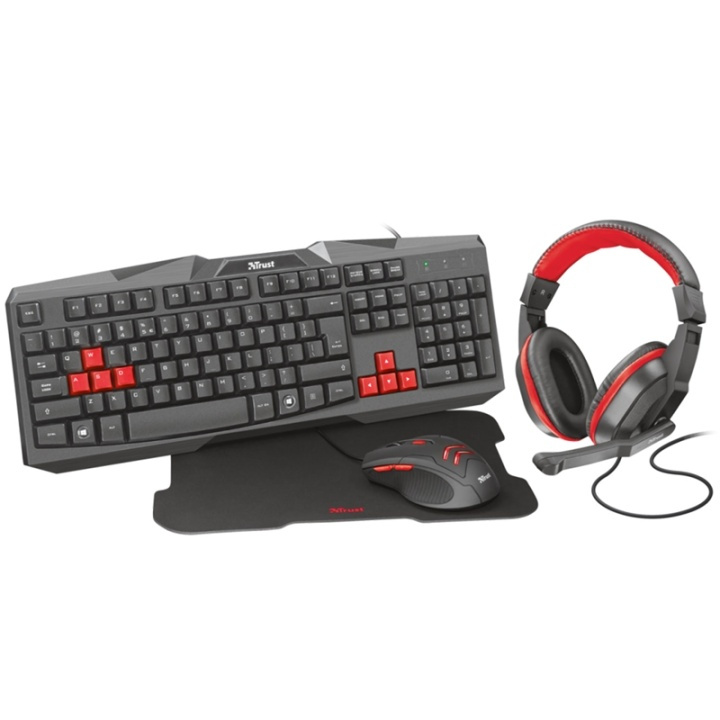 Trust Ziva 4in1 Gaming-pakke med tastatur, mus, headsett og musematte i gruppen Datautstyr / GAMING / Tastatur hos TP E-commerce Nordic AB (38-66903)