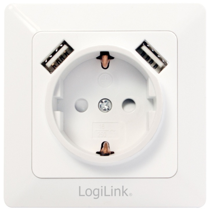 LogiLink Vegguttak 230V med 2xUSB 2,1A i gruppen HJEM, HUS OG HAGE / El og belysning / Elinstallasjon / Stikkontakter hos TP E-commerce Nordic AB (38-71333)