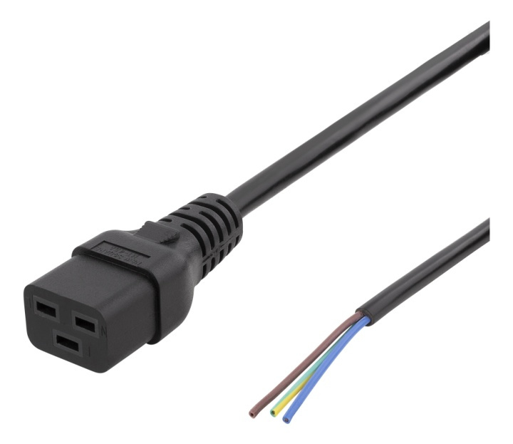 DELTACO C19 til åpen ende, 2m, IEC C19, 10A, svart i gruppen Datautstyr / Kabler og adaptere / elektriske kabler hos TP E-commerce Nordic AB (38-71608)