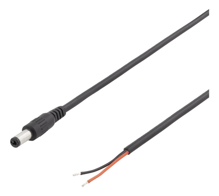 DELTACO 5.5x2.1mm DC to open ended wire, 2m, 20AWG, black i gruppen Datautstyr / Kabler og adaptere / Andre hos TP E-commerce Nordic AB (38-71609)