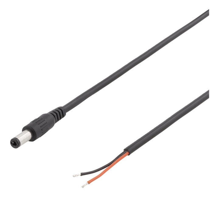 DELTACO 5.5 mm DC til åpen ende, 2 m, 20AWG, svart i gruppen Datautstyr / Kabler og adaptere / Andre hos TP E-commerce Nordic AB (38-71609)