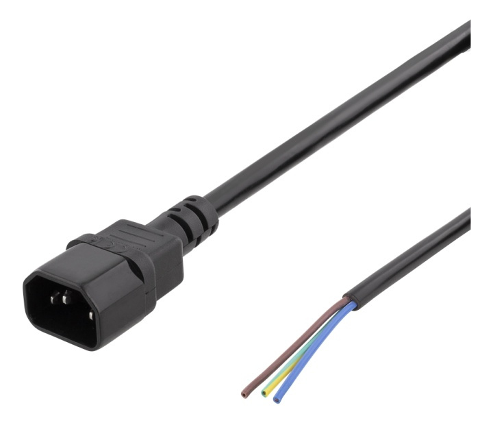 DELTACO C14 to open ended power cord, 2m, IEC C14, 10A, black i gruppen Datautstyr / Kabler og adaptere / elektriske kabler hos TP E-commerce Nordic AB (38-71610)