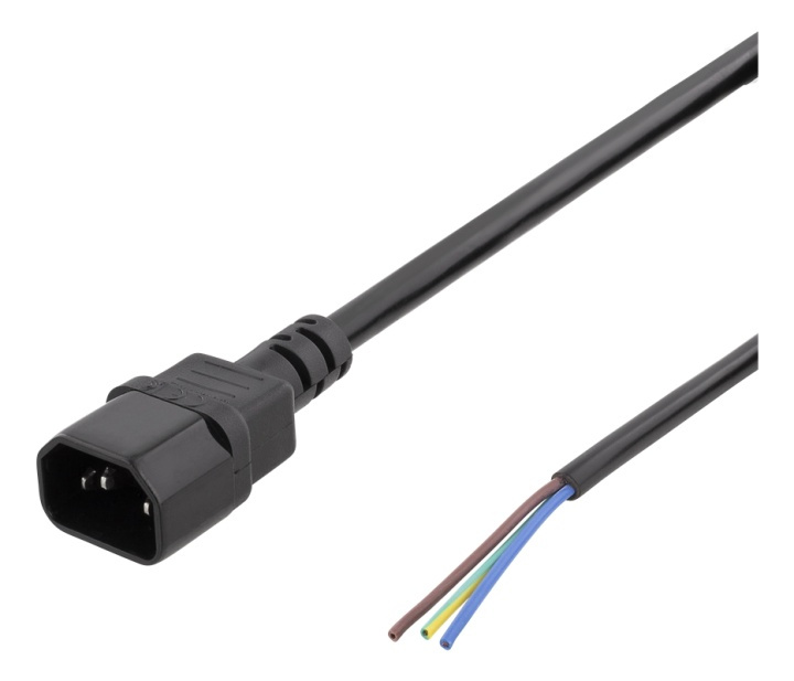 DELTACO C14 til åpen ende, 2m, IEC C14, 10A, svart i gruppen Datautstyr / Kabler og adaptere / elektriske kabler hos TP E-commerce Nordic AB (38-71610)
