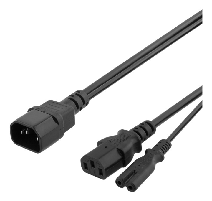 DELTACO Y-Splitter power cord C14 to C13+C7, 0,2m, black i gruppen Datautstyr / Kabler og adaptere / elektriske kabler hos TP E-commerce Nordic AB (38-71612)