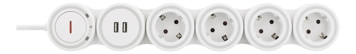 DELTACO Flexible 4-Socket Power strip, 1,4m, 16A 3500W, 2x USB-A, whit i gruppen HJEM, HUS OG HAGE / El og belysning / Grenuttak hos TP E-commerce Nordic AB (38-71631)