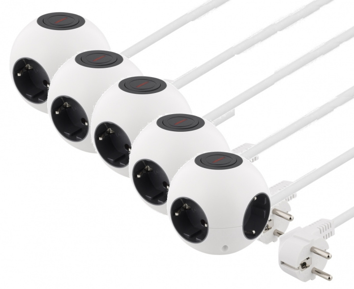 5-pack DELTACO Kuleformet strømskinne med bryter, 4xCEE 7/4, 1xCEE 7/7, hvit i gruppen HJEM, HUS OG HAGE / El og belysning / Grenuttak hos TP E-commerce Nordic AB (38-71632PKT)