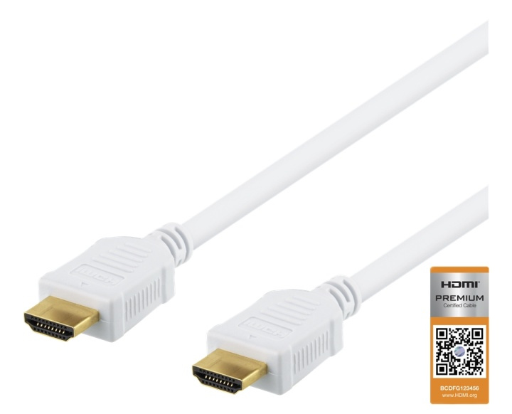 DELTACO High-Speed Premium HDMI cable, 1m, Ethernet, 4K UHD, white i gruppen Elektronikk / Kabler og adaptere / HDMI / Kabler hos TP E-commerce Nordic AB (38-71634)