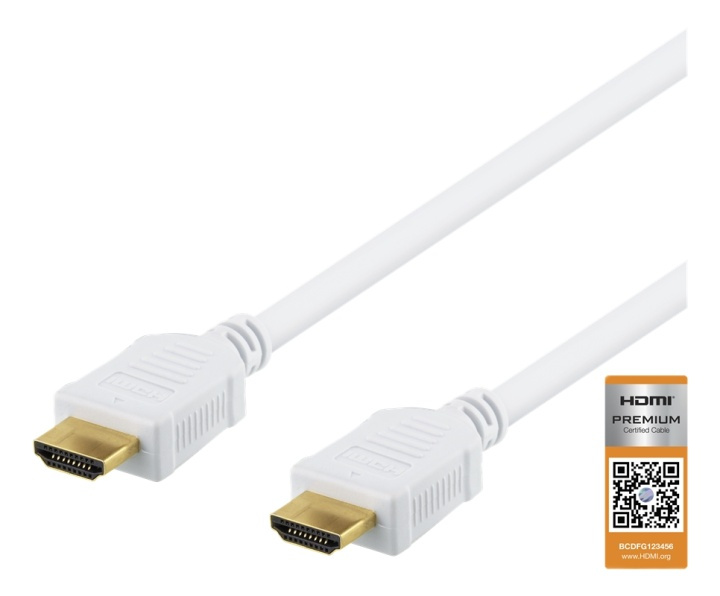 DELTACO Høyhastighets Premium HDMI-kabel, 1,5 m, Ethernet, 4K UHD, hvit i gruppen Elektronikk / Kabler og adaptere / HDMI / Kabler hos TP E-commerce Nordic AB (38-71635)