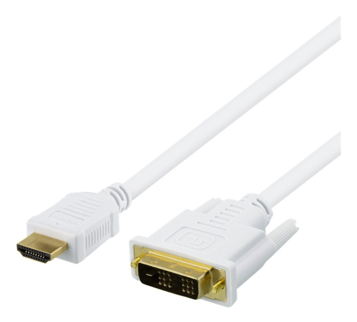DELTACO HDMI til DVI-kabel, 2 m, Full HD, hvit i gruppen Datautstyr / Kabler og adaptere / DVI / Kabler hos TP E-commerce Nordic AB (38-71648)