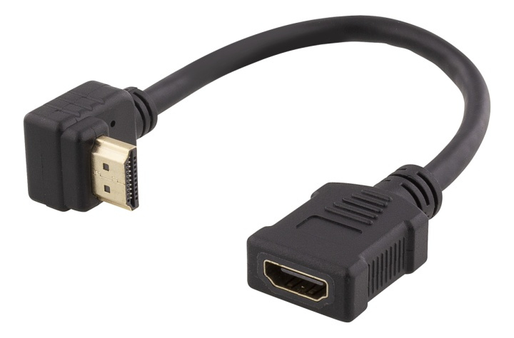 DELTACO Flexible HDMI adapter, 0,2m, up-angled, HDMI M/F, UHD, black i gruppen Elektronikk / Kabler og adaptere / HDMI / Adaptere hos TP E-commerce Nordic AB (38-71658)