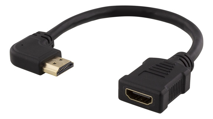 DELTACO Flexible HDMI adapter, 0,2m, right-angled, HDMI M/F, UHD, blac i gruppen Elektronikk / Kabler og adaptere / HDMI / Adaptere hos TP E-commerce Nordic AB (38-71660)
