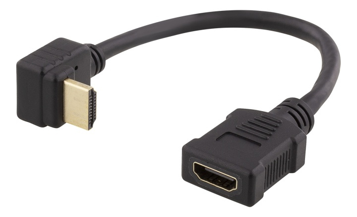 DELTACO Fleksibel HDMI-adapter, 0,2 m, vinklet ned, HDMI M/F, UHD, svart i gruppen Elektronikk / Kabler og adaptere / HDMI / Adaptere hos TP E-commerce Nordic AB (38-71661)