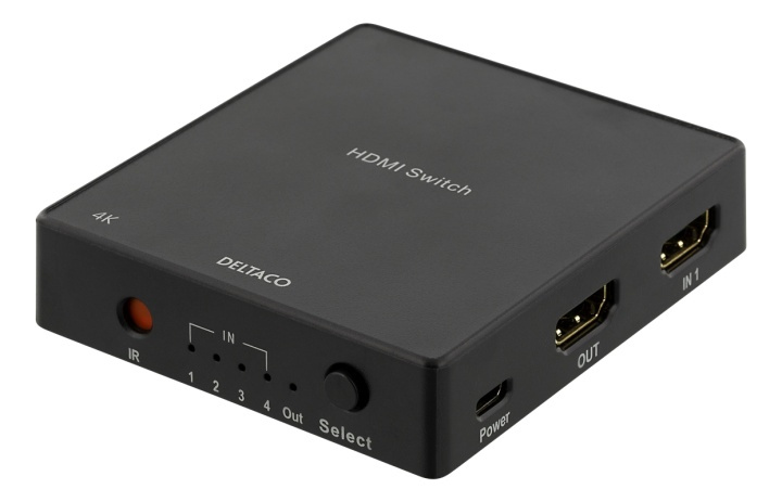DELTACO HDMI Switch with remote, 4 inputs, 4K Support, HDCP 1.4, black i gruppen Datautstyr / Kabler og adaptere / HDMI/VGA/DVI-switcher hos TP E-commerce Nordic AB (38-71662)