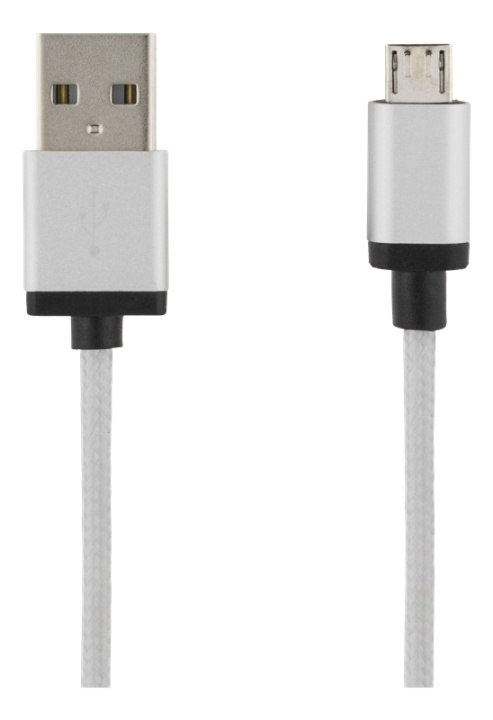 DELTACO USB-kabel, Tøybelagt, Type A ha - Type Micro B, 1 m, sølv i gruppen SMARTTELEFON & NETTBRETT / Ladere og Kabler / Kabler / Kabler microUSB hos TP E-commerce Nordic AB (38-71676)