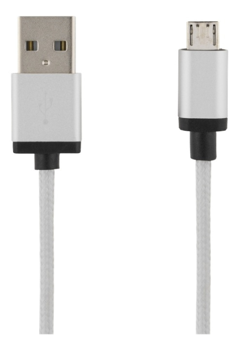 DELTACO USB cable, braided, Type A ha - Type Micro B, 1m, silver i gruppen SMARTTELEFON & NETTBRETT / Ladere og Kabler / Kabler / Kabler microUSB hos TP E-commerce Nordic AB (38-71676)