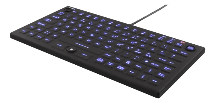 DELTACO Mini silikontastatur, sølsikkert, blå LED-belysning, IP68, svart i gruppen Datautstyr / Mus & Tastatur / Tastatur / Kablede hos TP E-commerce Nordic AB (38-71712)