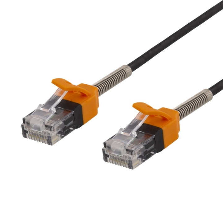 DELTACO GAMING Cat6A cable with spring strain relief,10m, black/orange i gruppen Datautstyr / GAMING / Gaming-tilbehør hos TP E-commerce Nordic AB (38-71743)