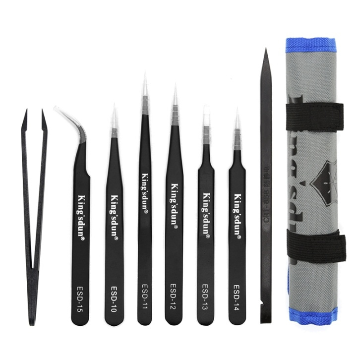 Kingsdun tip set, 8 parts, ESD, tweezers, black i gruppen Datautstyr / Datamaskin Tilbehør / Annet hos TP E-commerce Nordic AB (38-71832)