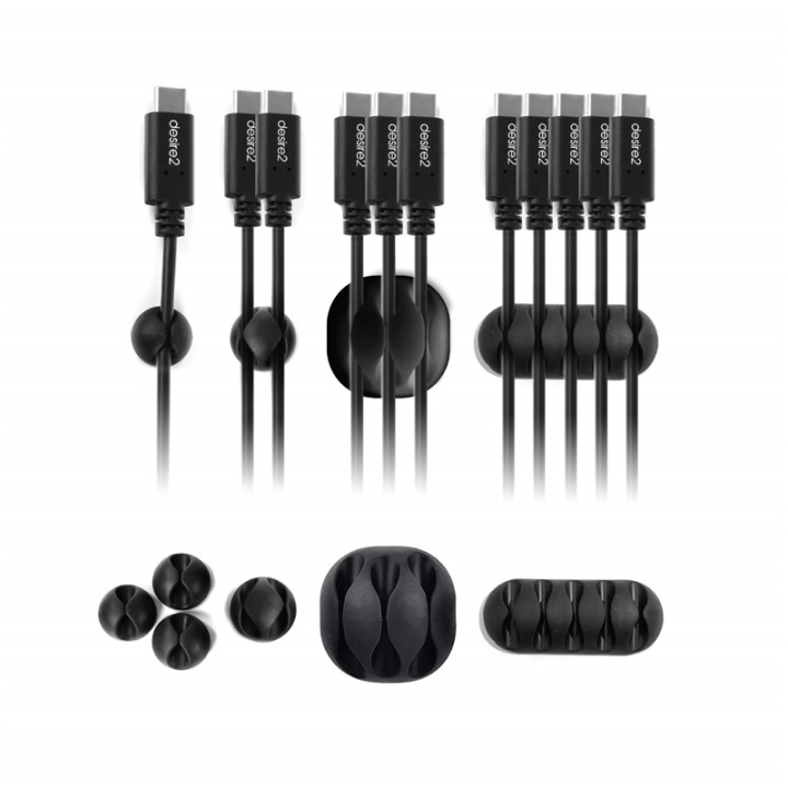 Desire2 Kabelclips Tidy 10pack Svart 4x1 kabel, 2x2 kablar, 2x3 kablar, 2x4 kablar i gruppen Elektronikk / Kabler og adaptere / Kabelhåndtering hos TP E-commerce Nordic AB (38-72015)