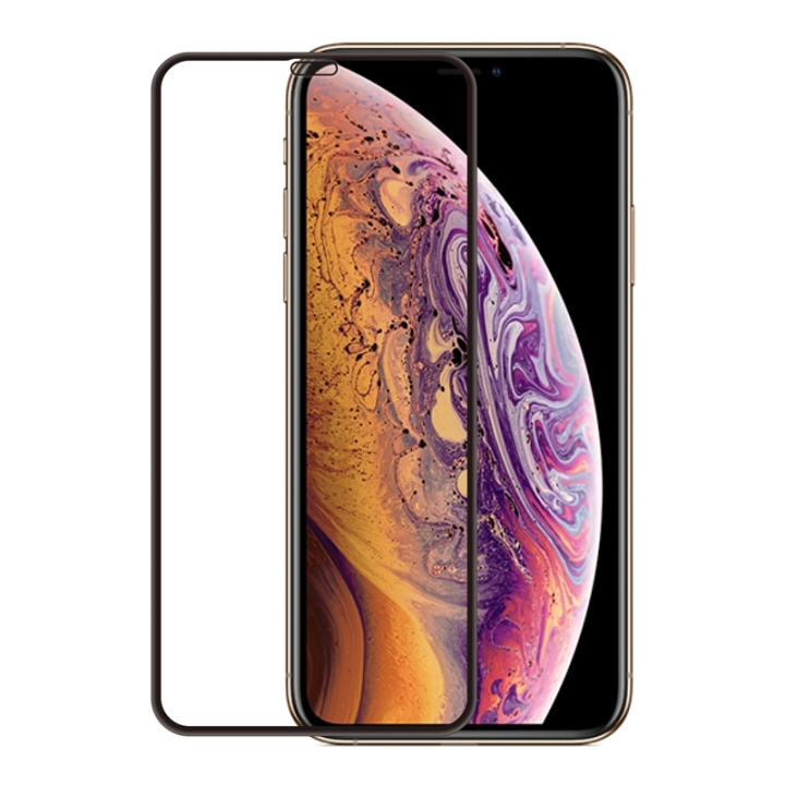 Gear Härdat Glas 3D Gum Full Cover Svart iPhone Xs Max/11 Pro Max Incl. Monteringsram i gruppen SMARTTELEFON & NETTBRETT / Mobilbeskyttelse / Apple / iPhone XS Max / Skjermbeskyttelse hos TP E-commerce Nordic AB (38-72089)