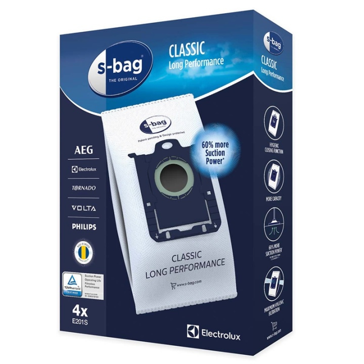 Electrolux E201S s-bag Støvsugerpose Classic Long Performance 4 stk i gruppen HJEM, HUS OG HAGE / Rengjøringsprodukter / Støvsugere og tilbehør / Tilbehør / Støvsugerposer hos TP E-commerce Nordic AB (38-72264)