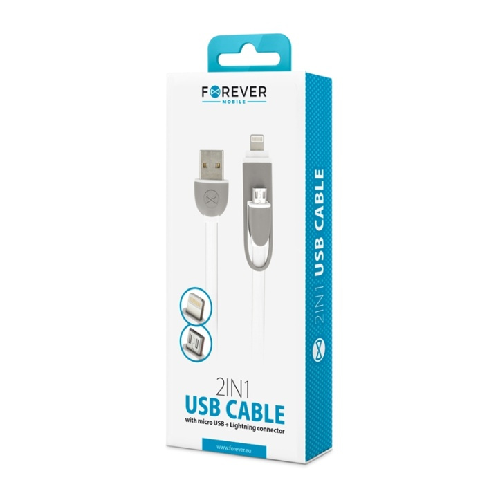 Forever Kabel 2in1 mikro-USB + iPhone 8-pinners silikon - hvit i gruppen SMARTTELEFON & NETTBRETT / Ladere og Kabler / Kabler / Kabler Lightning hos TP E-commerce Nordic AB (38-72499)