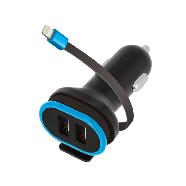 Forever Dual USB-billader CC-02 3A med iPhone 8-pinners kabel i gruppen SMARTTELEFON & NETTBRETT / Ladere og Kabler / Billader / Billader Lightning hos TP E-commerce Nordic AB (38-72539)