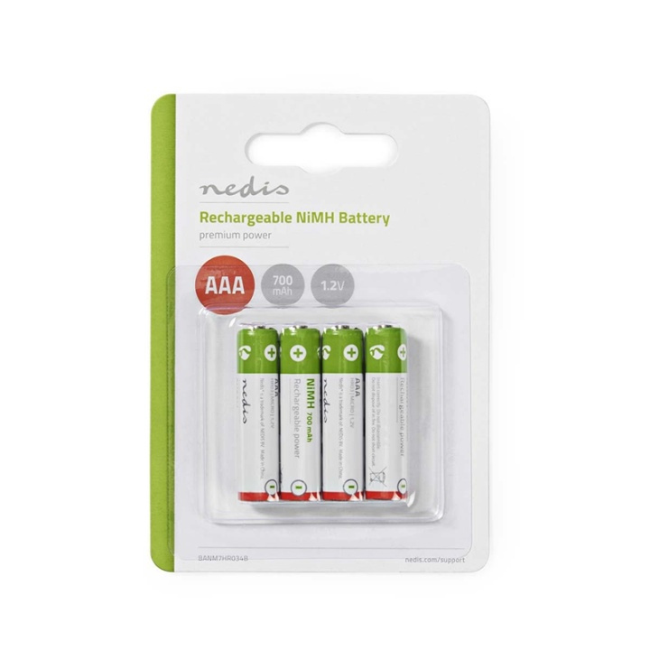 Nedis Oppladbare Ni-MH batteri AAA | 1.2 V DC | 700 mAh | Forhånds ladet | 4-Pakke i gruppen Elektronikk / Batterier & Ladere / Oppladbare batterier / AAA hos TP E-commerce Nordic AB (38-72993)