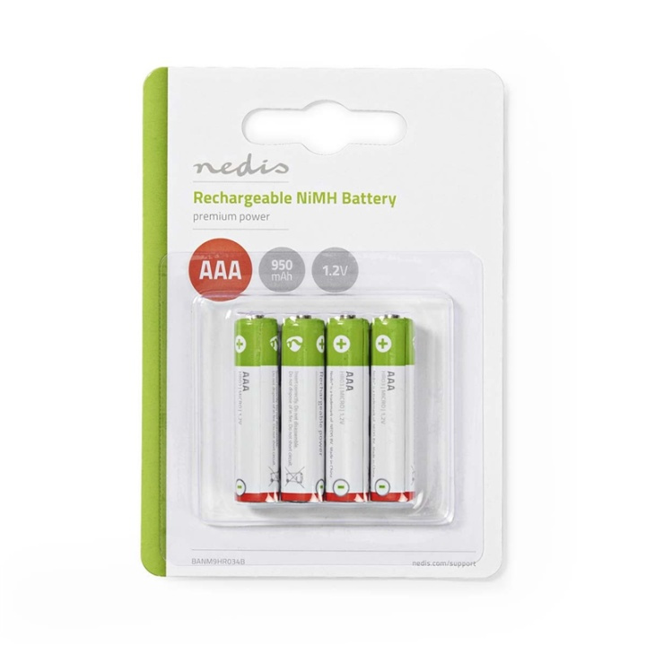 Nedis Oppladbare Ni-MH batteri AAA | 1.2 V DC | 950 mAh | Forhånds ladet | 4-Pakke i gruppen Elektronikk / Batterier & Ladere / Oppladbare batterier / AAA hos TP E-commerce Nordic AB (38-72994)