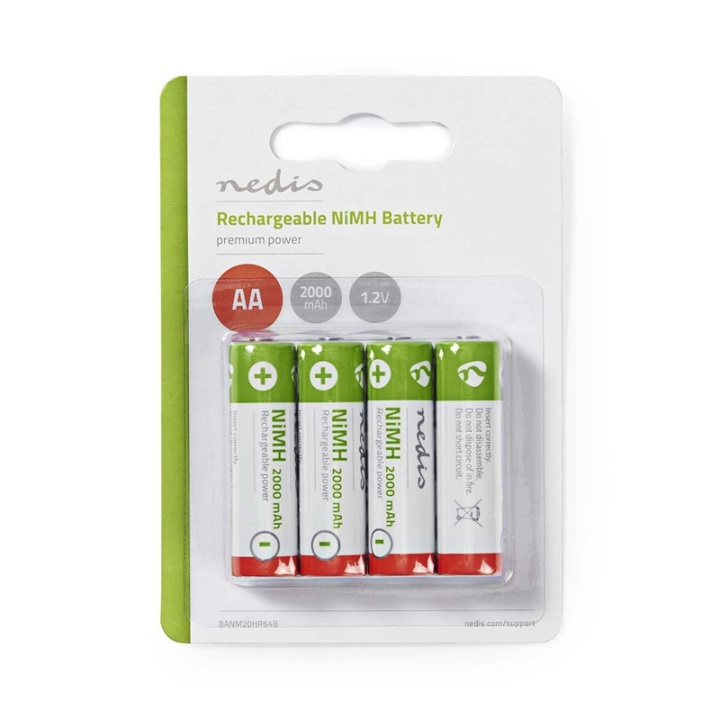 Nedis Oppladbare Ni-MH batteri AA | 1.2 V DC | 2000 mAh | 4-Pakke i gruppen Elektronikk / Batterier & Ladere / Oppladbare batterier / AA hos TP E-commerce Nordic AB (38-72996)