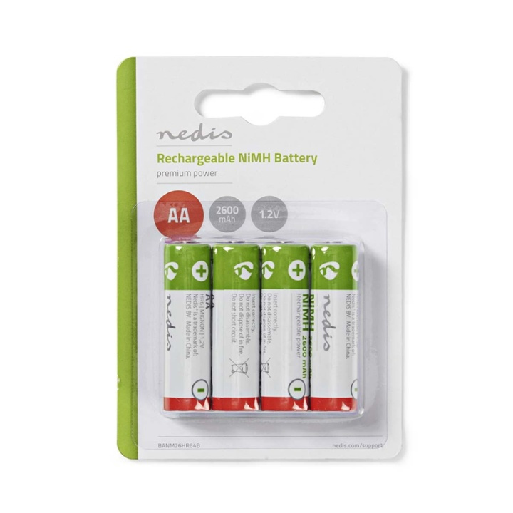 Nedis Oppladbare Ni-MH batteri AA | 1.2 V DC | 2600 mAh | 4-Pakke i gruppen Elektronikk / Batterier & Ladere / Oppladbare batterier / AA hos TP E-commerce Nordic AB (38-72997)