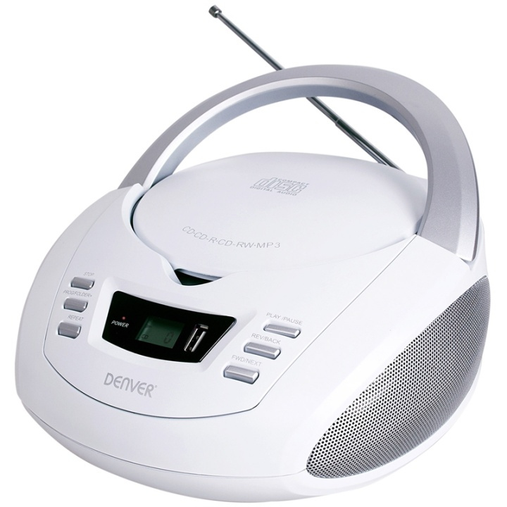 Denver CD Boombox med FM/USB hvit i gruppen Elektronikk / Lyd & Bilde / Hjemmekino, HiFi og bærbar / Kompakt Stereo & Platespillere hos TP E-commerce Nordic AB (38-74094)