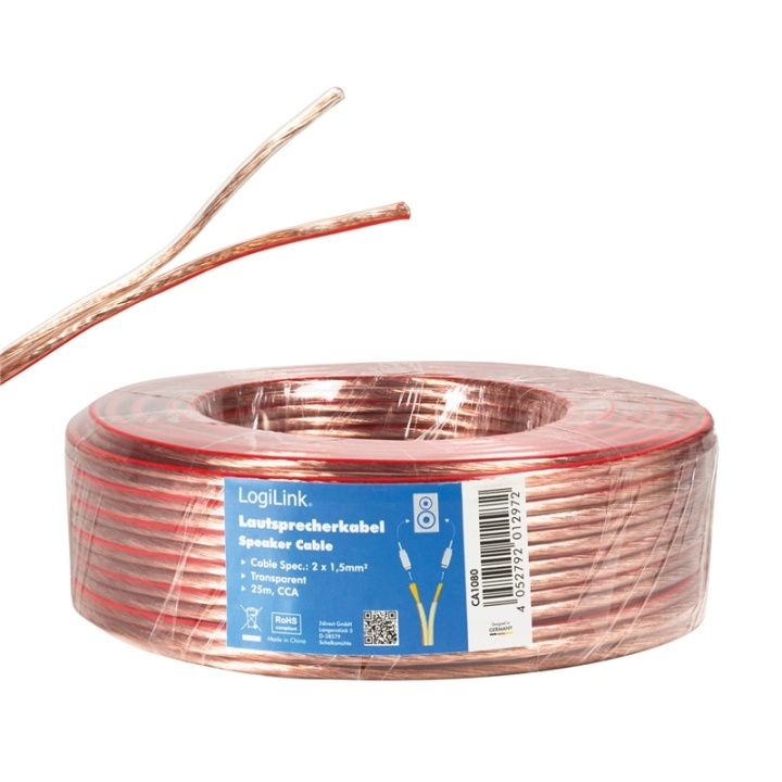 LogiLink Høyttalerkabel 2x1,5 25m Transparent i gruppen Elektronikk / Kabler og adaptere / Høyttalerkabler hos TP E-commerce Nordic AB (38-74230)