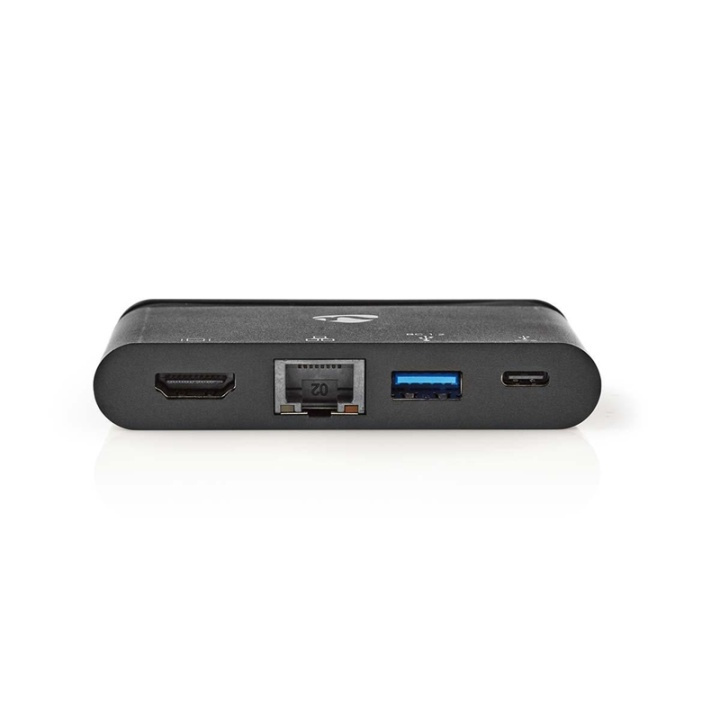 Nedis USB Multi-Port Adapter | USB 3.2 Gen 1 | USB-C™ Hann | HDMI™ Hun / RJ45 Hun / USB-A Hun / USB-C™ Hunn | Rund | Nikkel belagt | Sort | Boks i gruppen Datautstyr / Datamaskin Tilbehør / USB-Hubs hos TP E-commerce Nordic AB (38-74447)