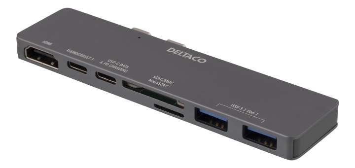 DELTACO Dual USB-C dock for MacBook Pro 2016, Thunderbolt 3, 100W USB- i gruppen Datautstyr / Bærbare datamaskiner og tilbehør / Dokkingstasjoner hos TP E-commerce Nordic AB (38-74632)