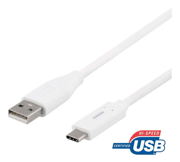 DELTACO USB-C til USB-A-kabel, 1 m, 3A, USB 2.0, hvit i gruppen SMARTTELEFON & NETTBRETT / Ladere og Kabler / Kabler / Kabler type C hos TP E-commerce Nordic AB (38-74689)