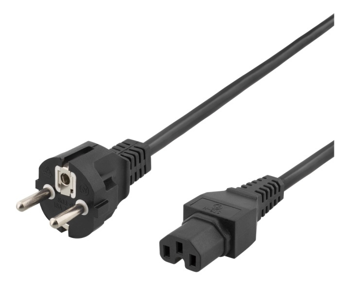 DELTACO apparatkabel IEC C15 - CEE7/7, 2m, svart i gruppen Datautstyr / Kabler og adaptere / elektriske kabler hos TP E-commerce Nordic AB (38-74699)