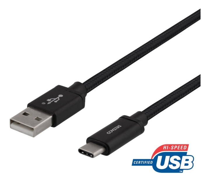 DELTACO USB-A to USB-C cable, 2m, USB 2.0, braided, black i gruppen SMARTTELEFON & NETTBRETT / Ladere og Kabler / Kabler / Kabler type C hos TP E-commerce Nordic AB (38-74700)