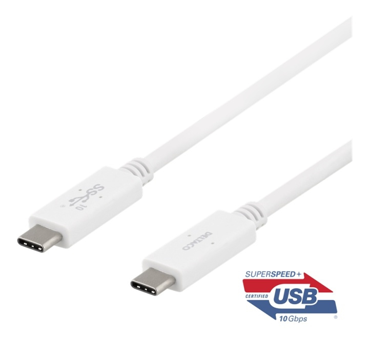DELTACO USB-C - USB-C cable, 1m, USB 3.1 Gen 2, E-marker chipset, whit i gruppen Datautstyr / Kabler og adaptere / USB / USB-C hos TP E-commerce Nordic AB (38-74713)