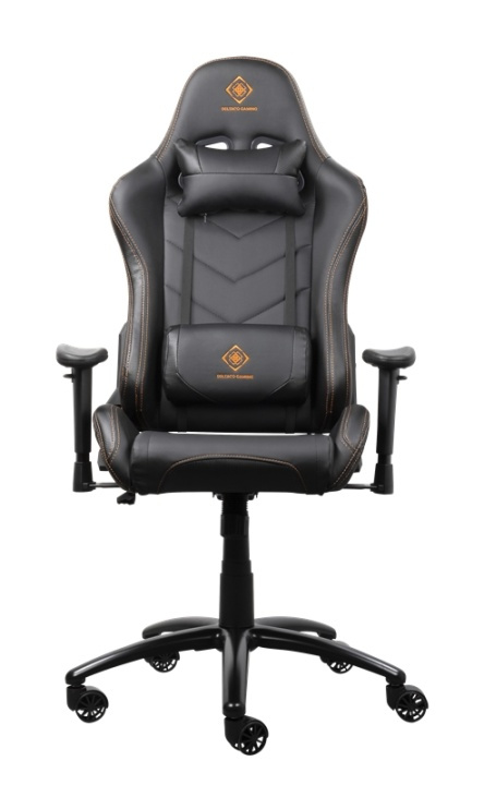 DELTACO GAMING gamingstol i skinnimitasjon, nakkepute, ryggpute, svart/oransje i gruppen Datautstyr / GAMING / Gamingstoler hos TP E-commerce Nordic AB (38-74754)