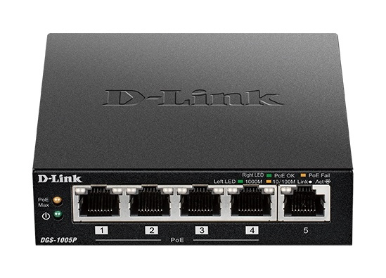 D-Link 5-Port Desktop Gigabit PoE+ Switch i gruppen Datautstyr / Nettverk / Switcher / 10/100/1000Mbps hos TP E-commerce Nordic AB (38-74799)