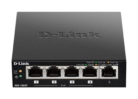 D-Link 5-porters stasjonær Gigabit PoE+-bryter i gruppen Datautstyr / Nettverk / Switcher hos TP E-commerce Nordic AB (38-74799)