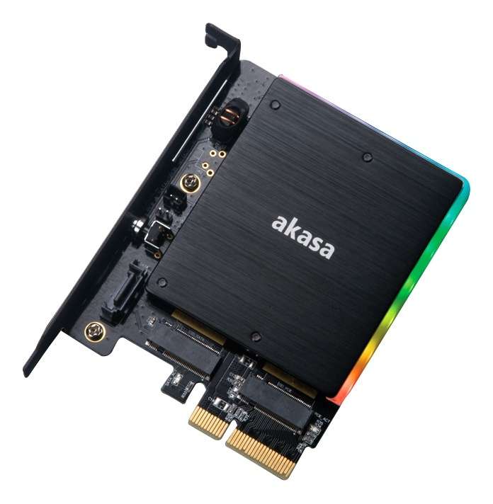 M.2 PCIe and M.2 SATA SSD adapter card with RGB light and heatsink i gruppen Datautstyr / PC-Komponenter / Harddisker / Adaptere og tilbehør hos TP E-commerce Nordic AB (38-77023)