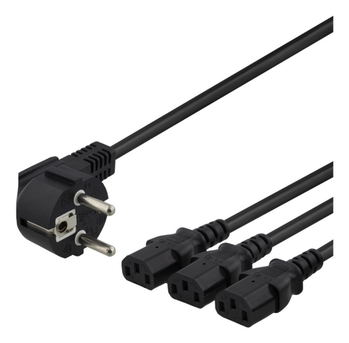 DELTACO apparat-Y-kabel, 3-vägs CEE 7/7-3xIEC C13, 1m+2m, svart i gruppen Datautstyr / Kabler og adaptere / elektriske kabler hos TP E-commerce Nordic AB (38-77060)