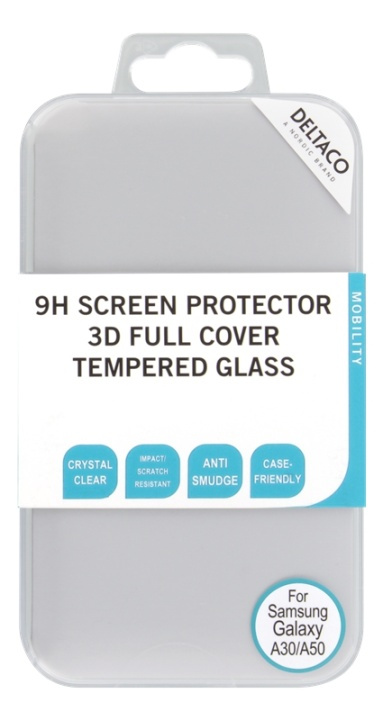 DELTACO skjermbeskytter, Galaxy A30/A50, 2,5D heldekkende glass i gruppen SMARTTELEFON & NETTBRETT / Mobilbeskyttelse / Samsung hos TP E-commerce Nordic AB (38-77076)